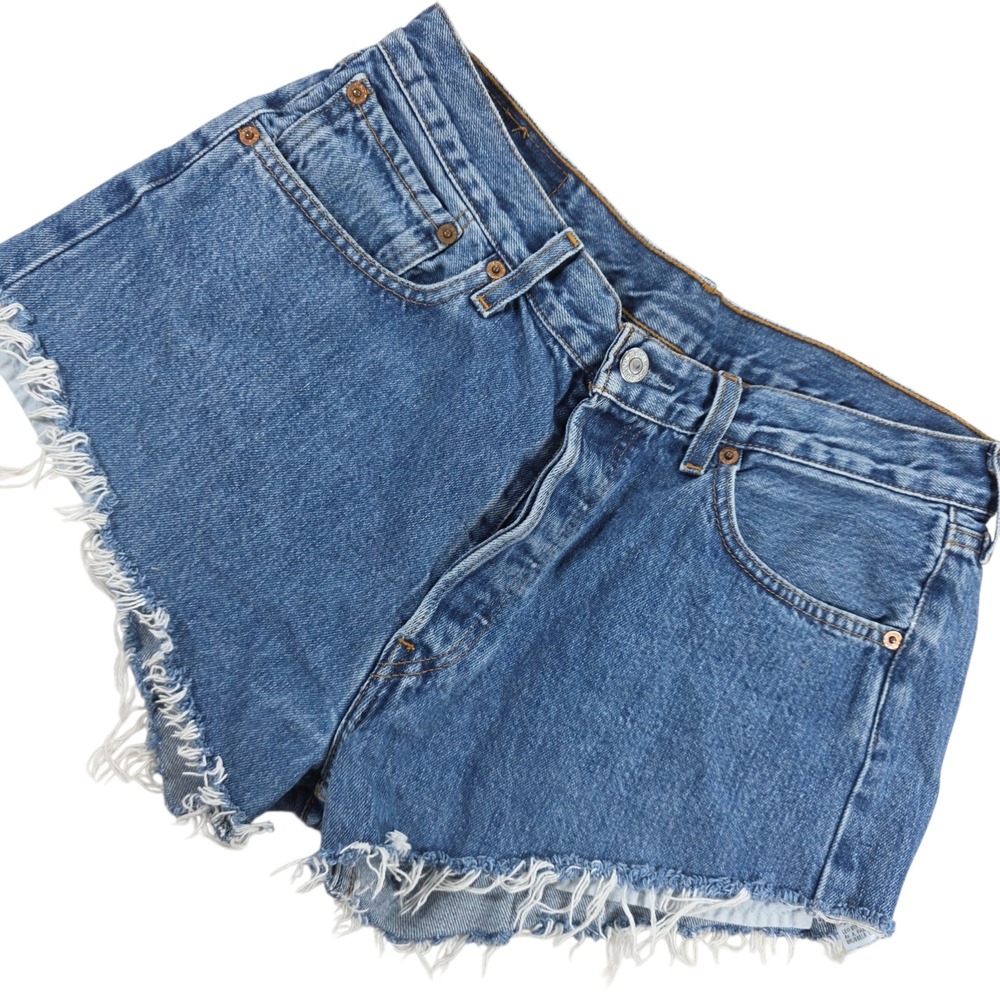 Levi's 501 Cut Off Frayed Medium Wash Blue Denim Shorts 33 Womens Y2K Grunge